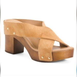 Mila Paoli Wooden Heel Sandals In Tan